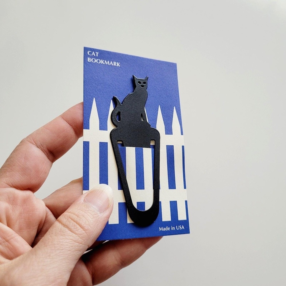 Vintage 90s Black Cat Bookmark Metal Clip fence blue USA Barnes Nobel Swing 1994 - Picture 5 of 16